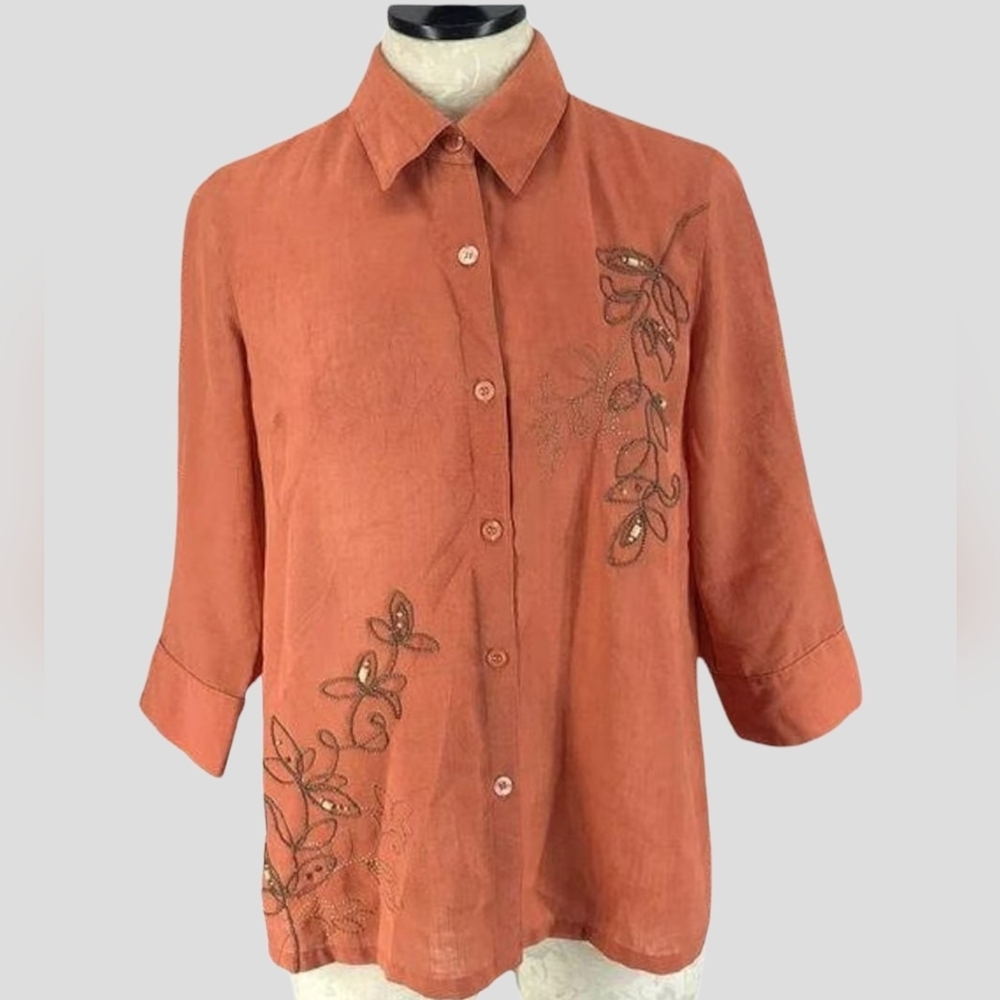 Allison Daley Terracotta Embroidered Button-Down Shirt